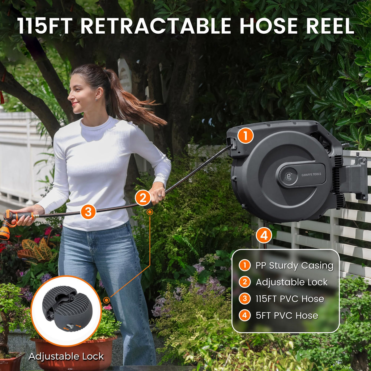 Retractable Garden Hose Reel 5 (Dark Grey / 5/8" 115+5 FT)