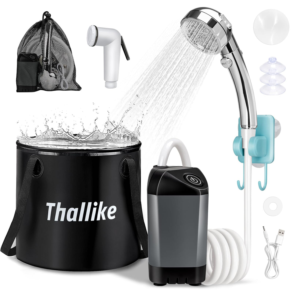 Upgraded Portable Shower with Heater (Grey Pump)