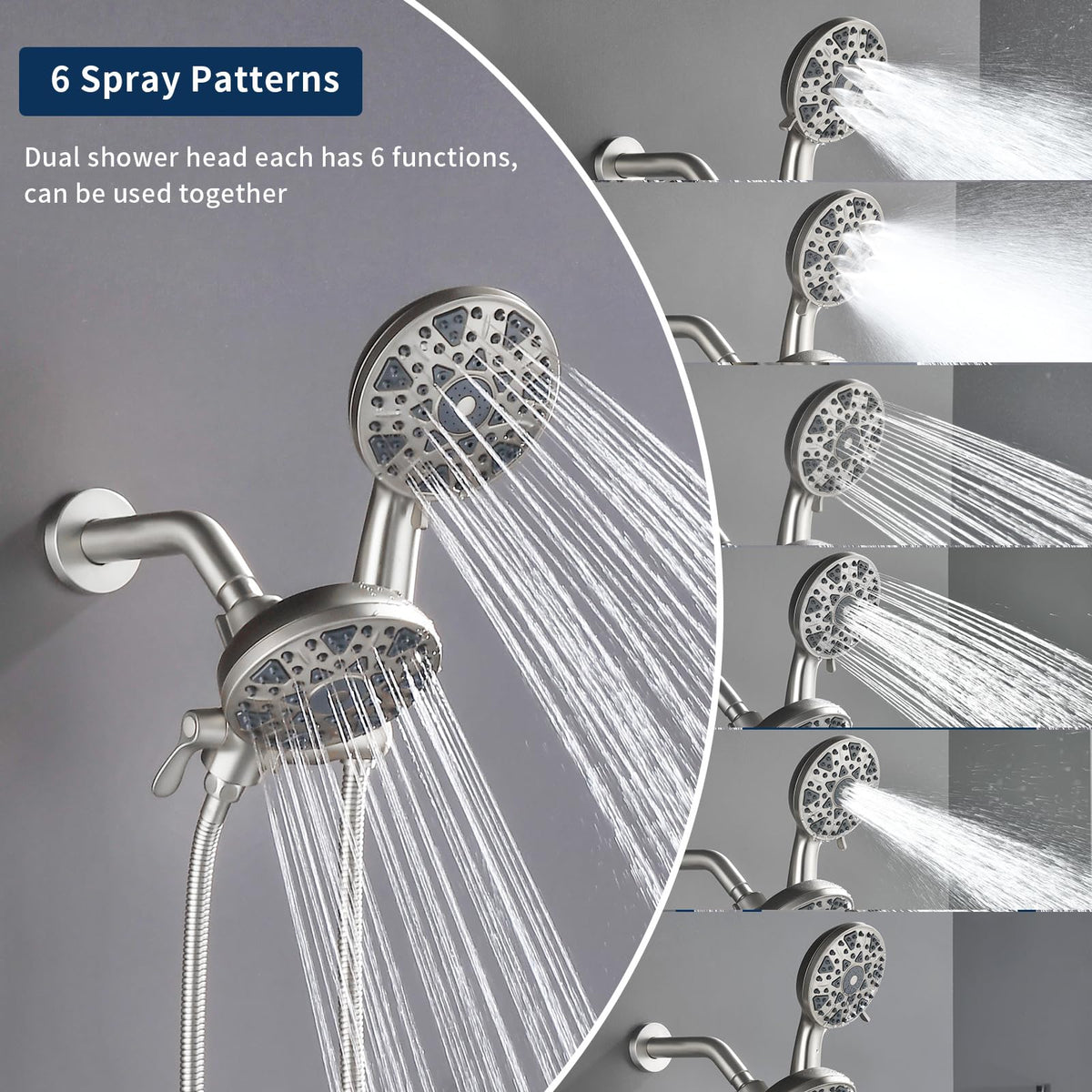 Tub and Shower Faucet Set Complete Dual Shower Head and Handheld 2 in 1 Combo Set Shower System with Tub Spout Tub and Shower Trim Kit Brushed Nickel (Brushed Nickel / With tub spout)