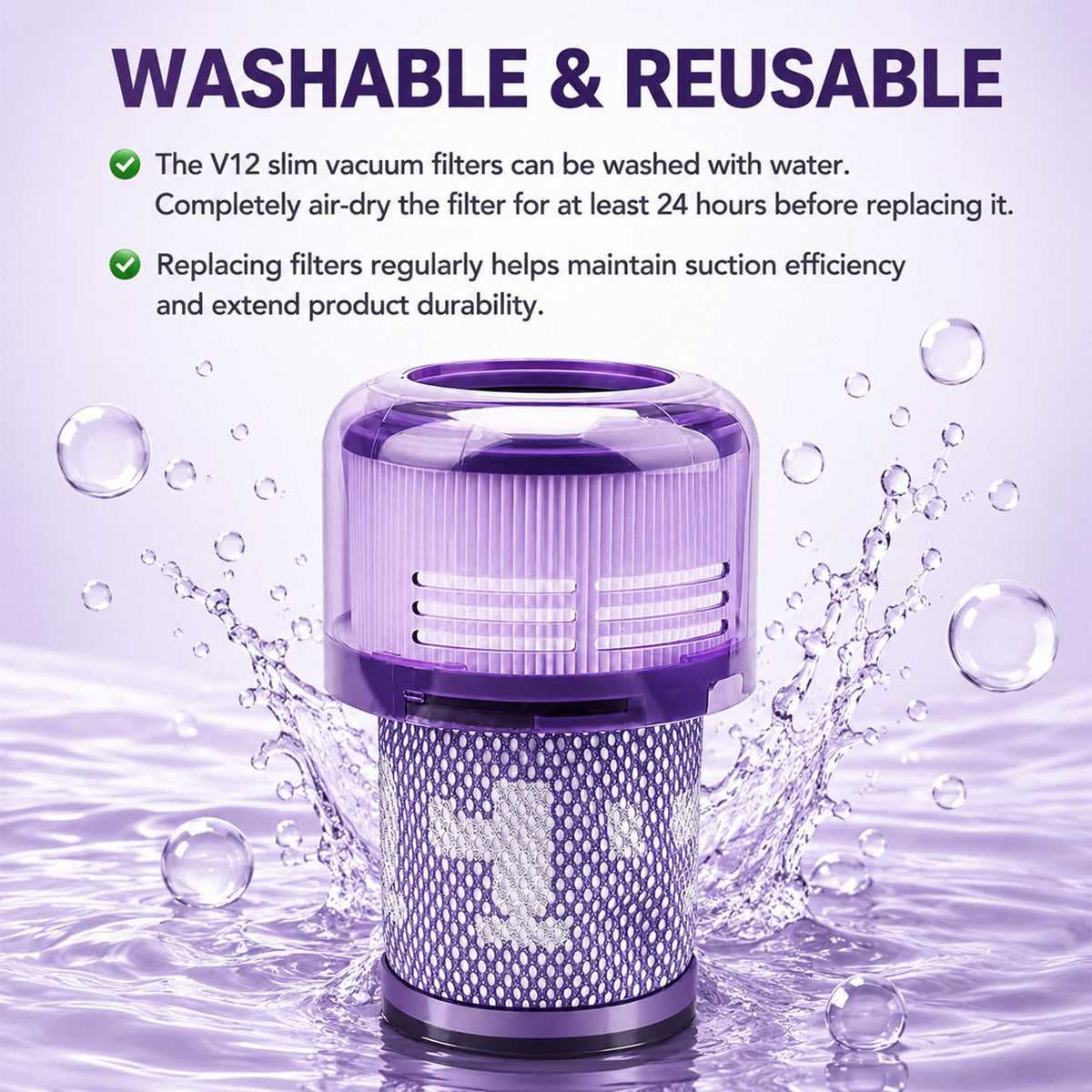 V12 Filter Replacement Fit for Dyson V12 Detect Slim Cordless Vacuum (V12 Purple / 3P)