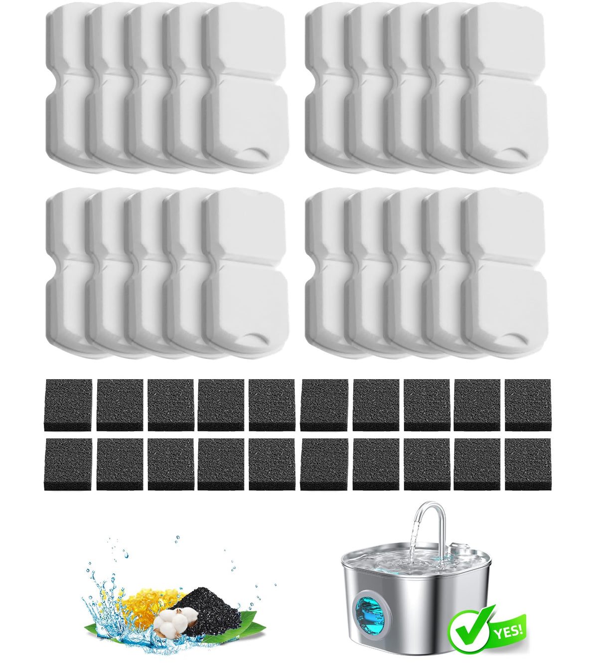 Cat Water Fountain Filter (20 Filters + 20 Sponges)