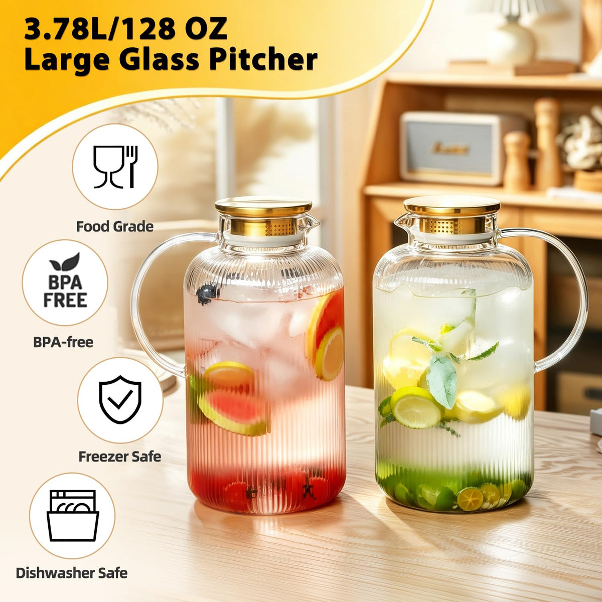 Glass Pitcher with Lid (Clear / 128 Ounces)
