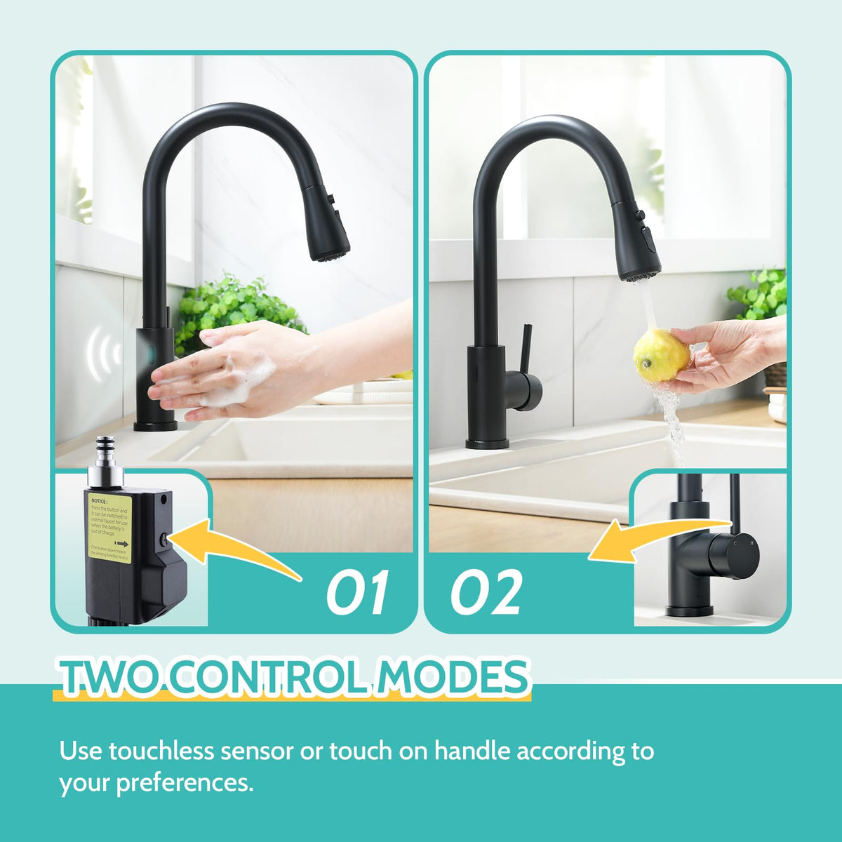 Black Touchless Kitchen Faucet with Pull Down Sprayer Single Handle (Matte Black)