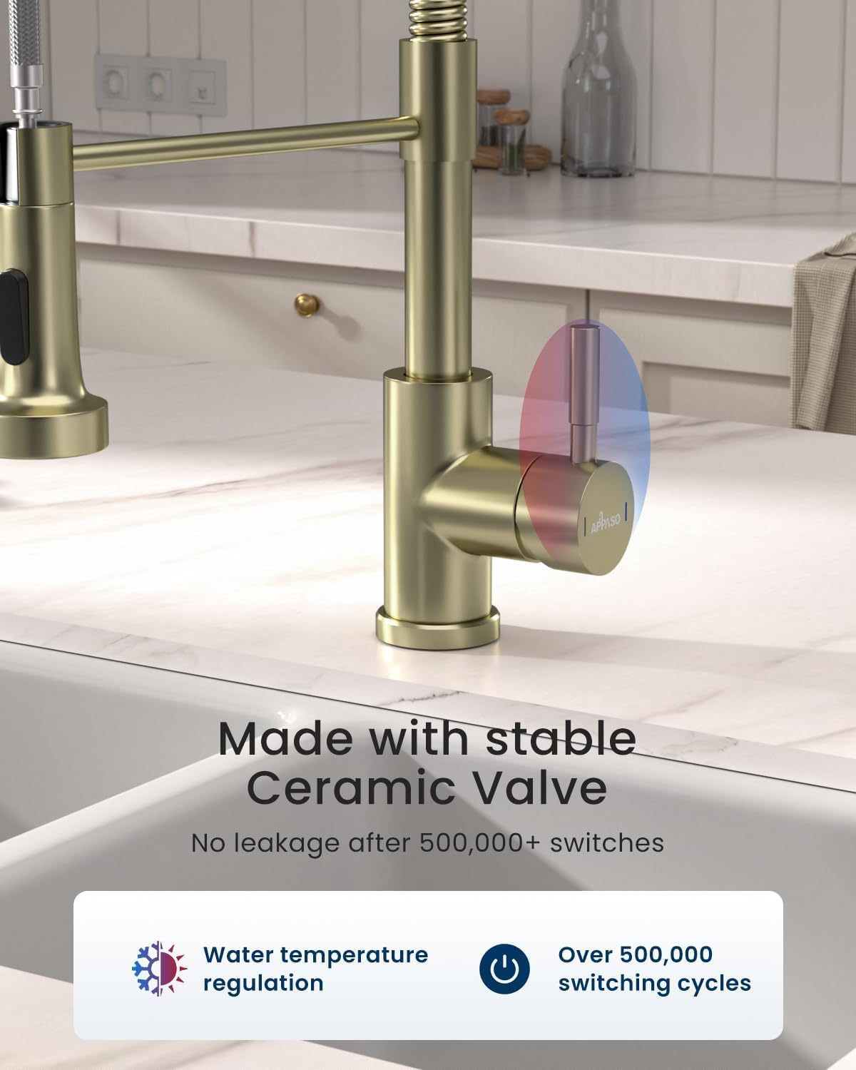 Gold Kitchen Faucet with Pull Down Sprayer and Soap Dispenser (Brushed Gold)