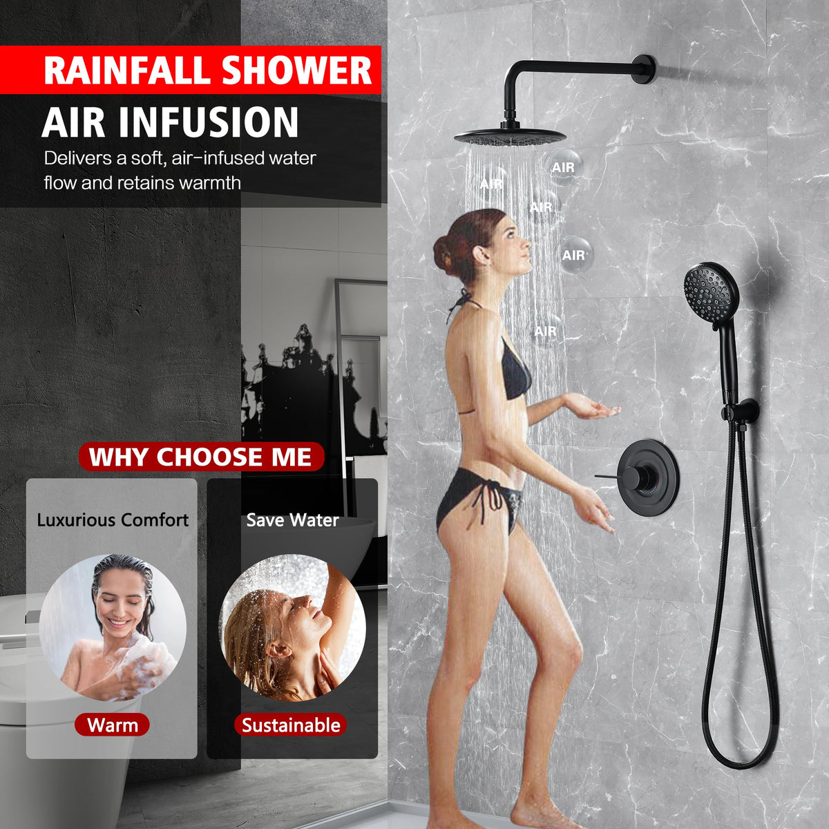 Matte Black Shower System with 9" High Pressure Rain Shower Head (Matte Black)