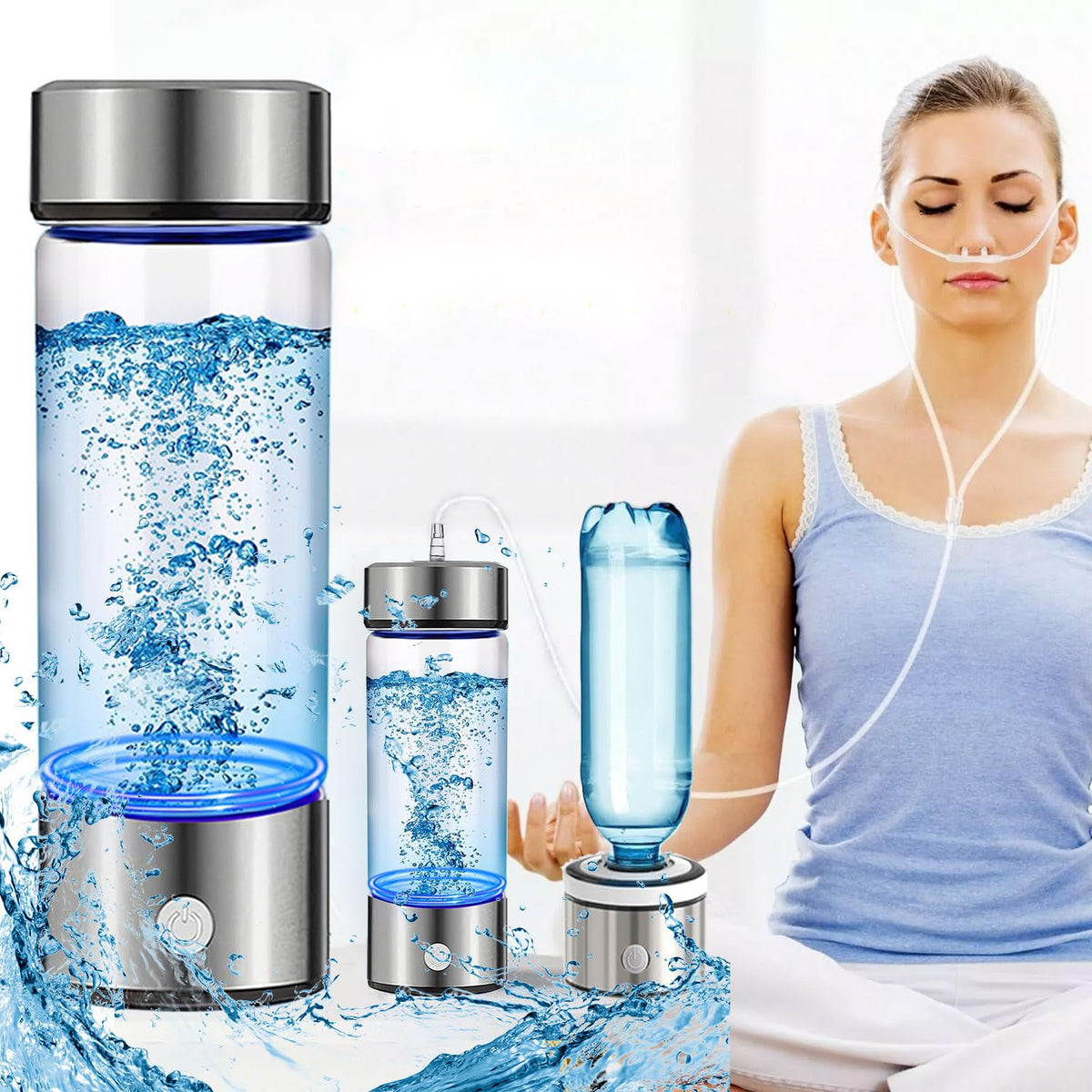 Portable Hydrogen Water Generator (BL-2PACK-3Multi function 1Pair / Silver)