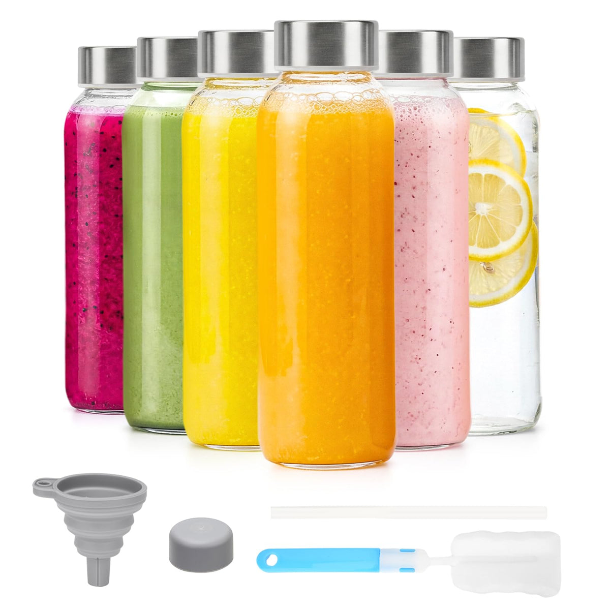 Glass Water Bottles with Lids 16 oz (Clear Glass Bottle 6 Pack / 16 Ounces (Pack of 8))