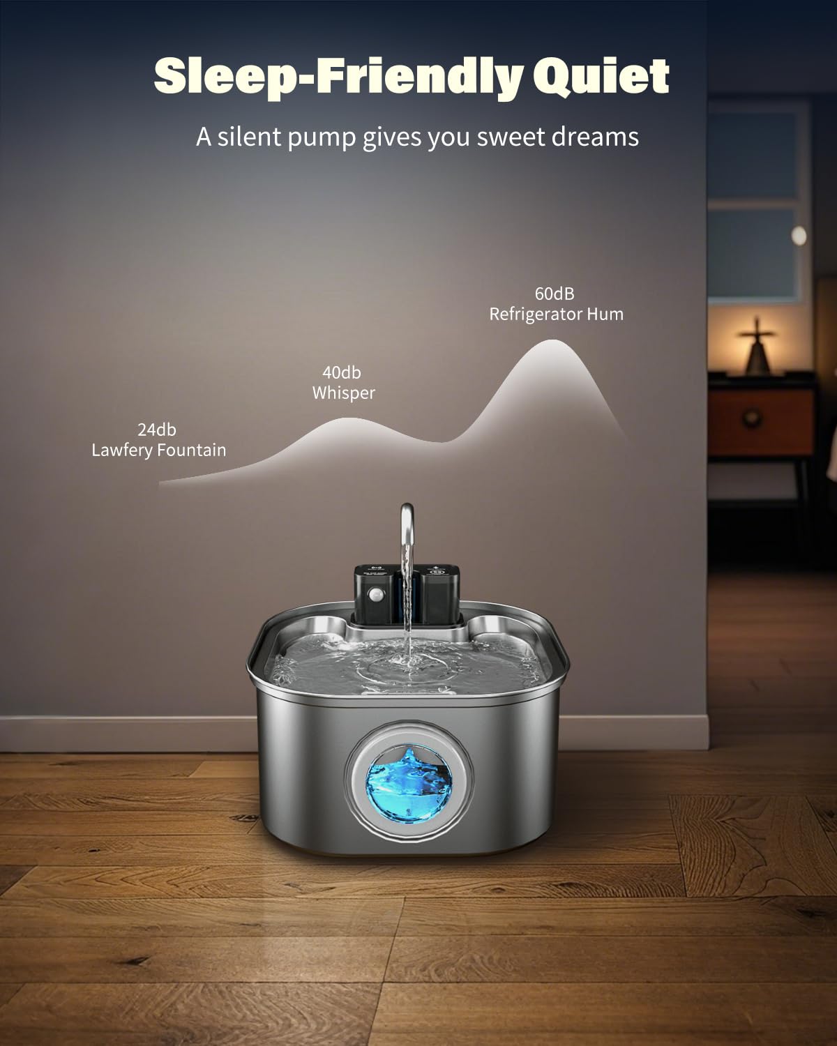 3.2L 108oz Wireless Stainless Steel Cat Water Fountain