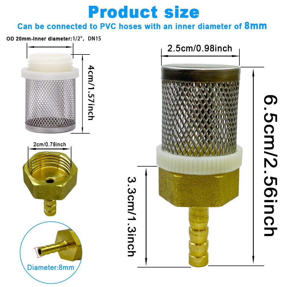 Stainless steel filter copper tube joint 8mm diameter hose connection (Diameter 8MM)