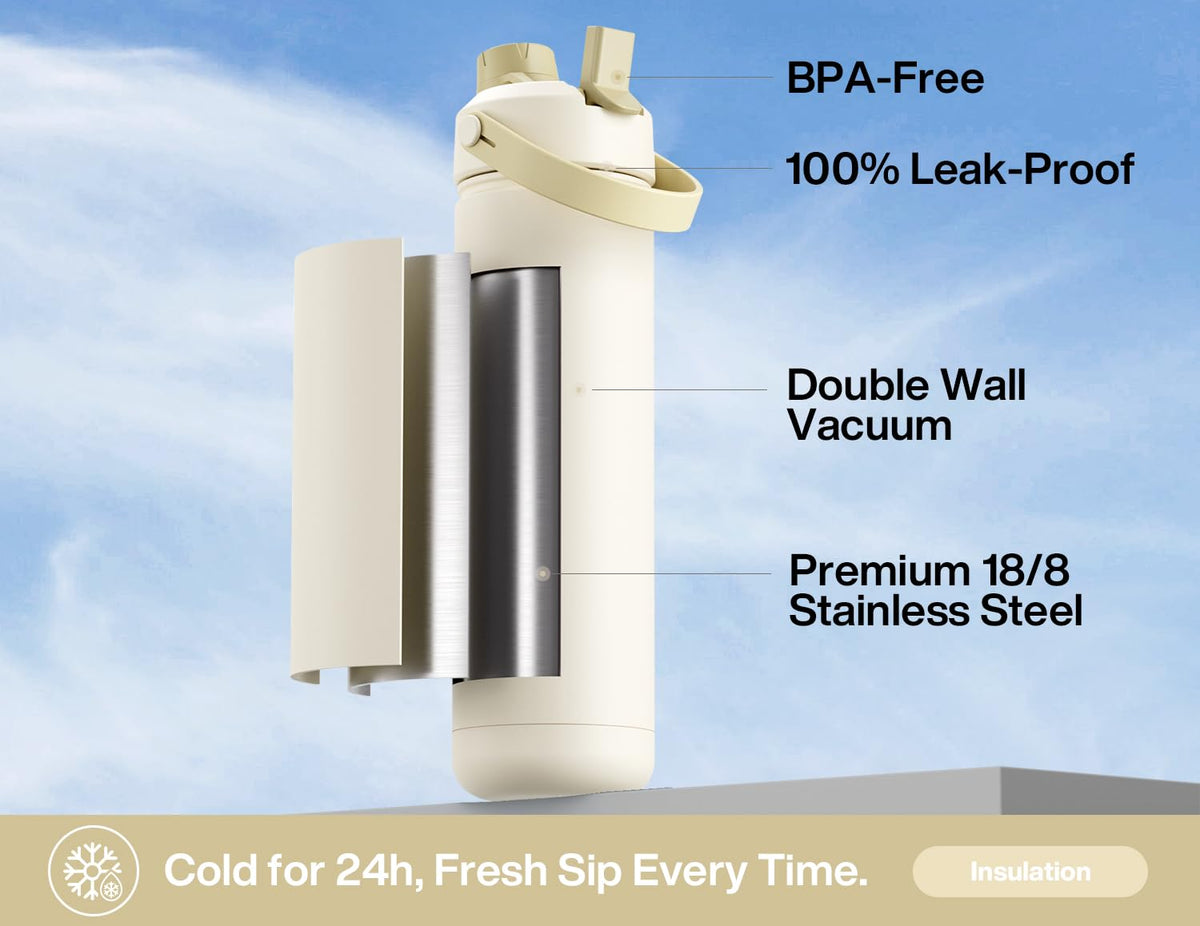 Insulated Water Bottle with 2 (Oat / 26 Ounces)