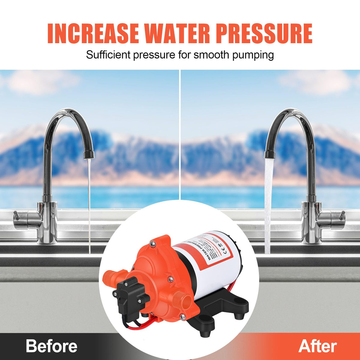 DC 12V RV Water Pump 3.5GPM 45PSI (Orange-1)