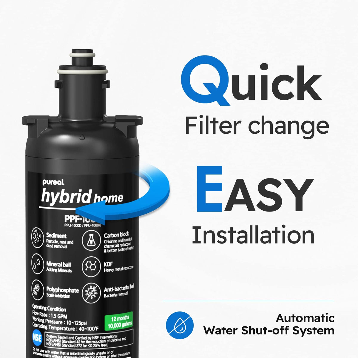 PPU 1700K Under Sink Water Filter System with Hose (17" 1-Stage / with Hose)