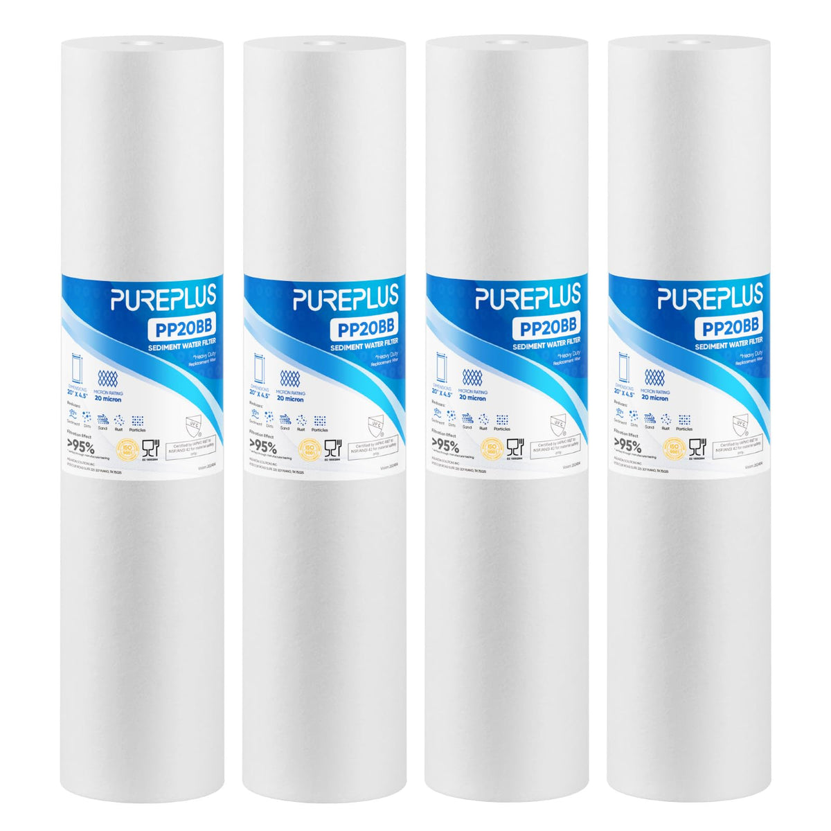 20 Micron 20"x4.5" Whole House Sediment Home Water Filter (4 Count (Pack of 1))