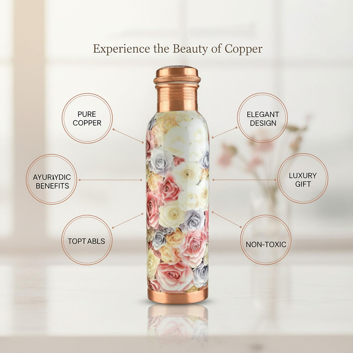 Pure Printed Copper Water Bottle (950 ml / Design 33)