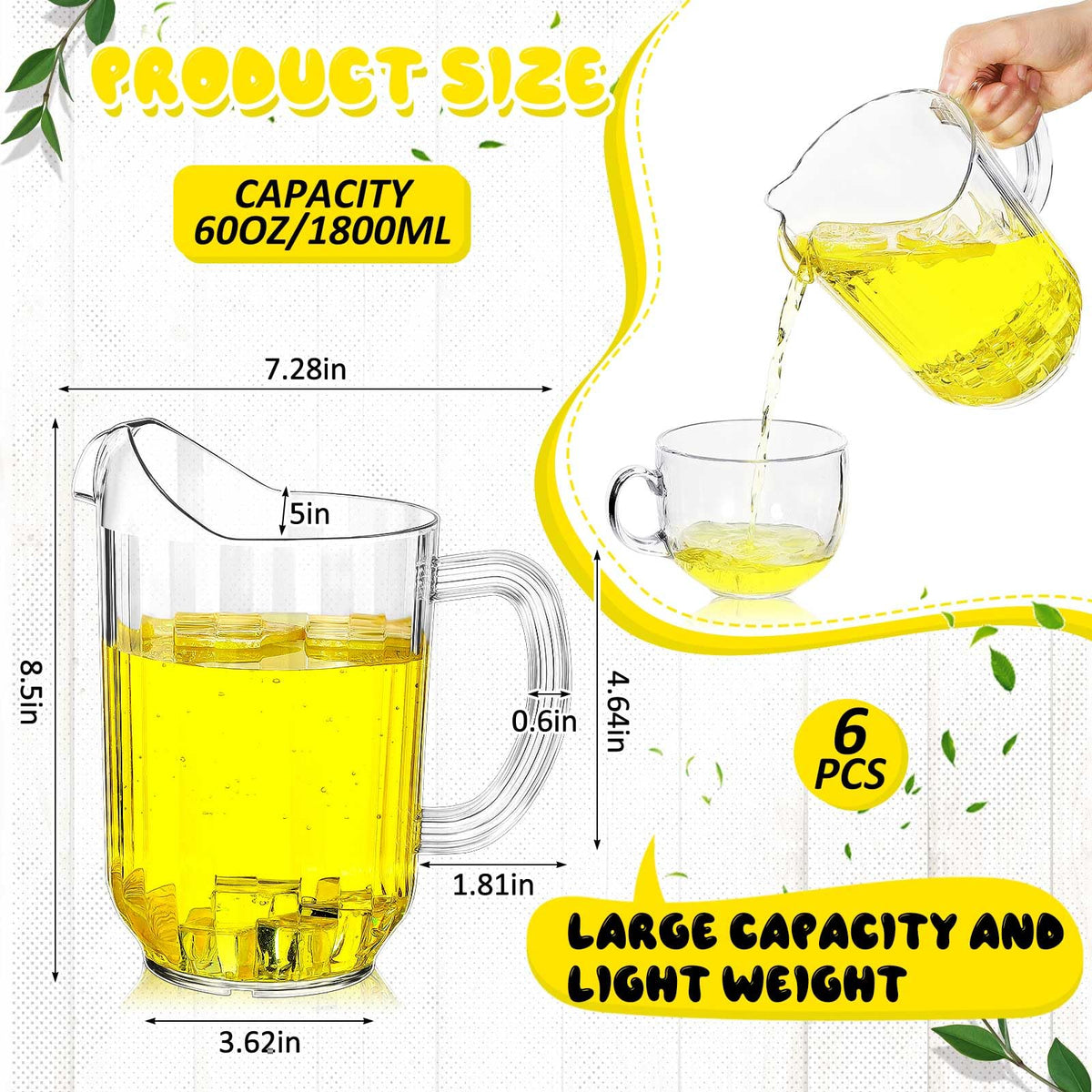 6 Pcs Plastic Water Pitchers (Classic)