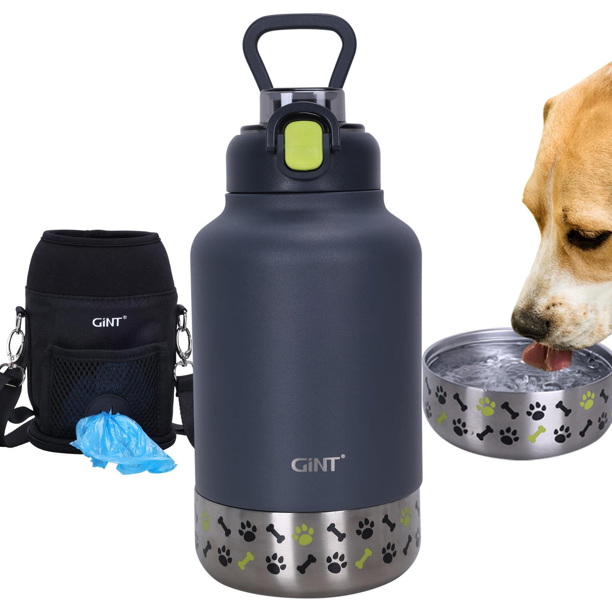 37oz 1.1L Insulated Dog Water Bottle with Carrying Case (Dark Grey)