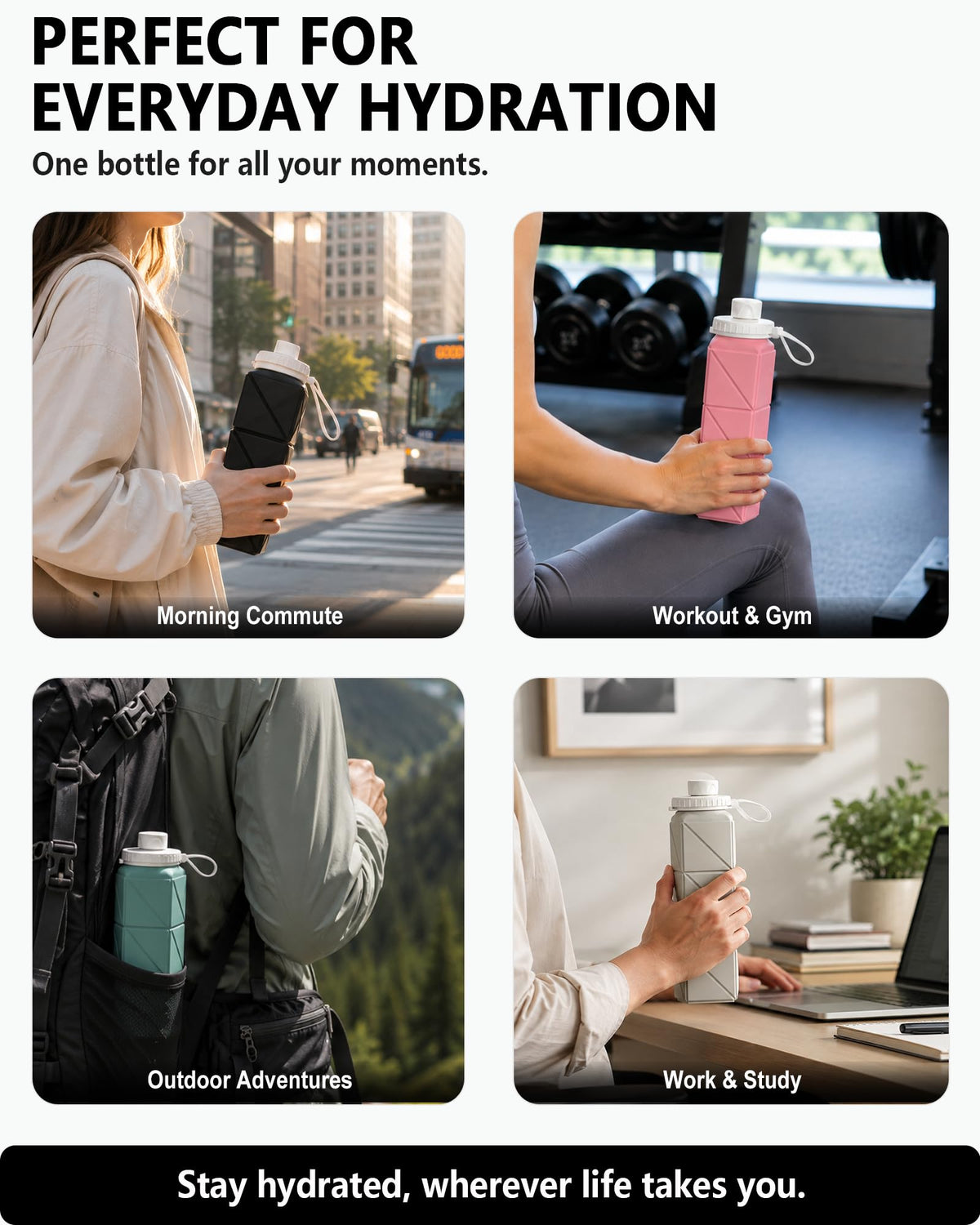 Collapsible Water Bottles 21oz (Black)
