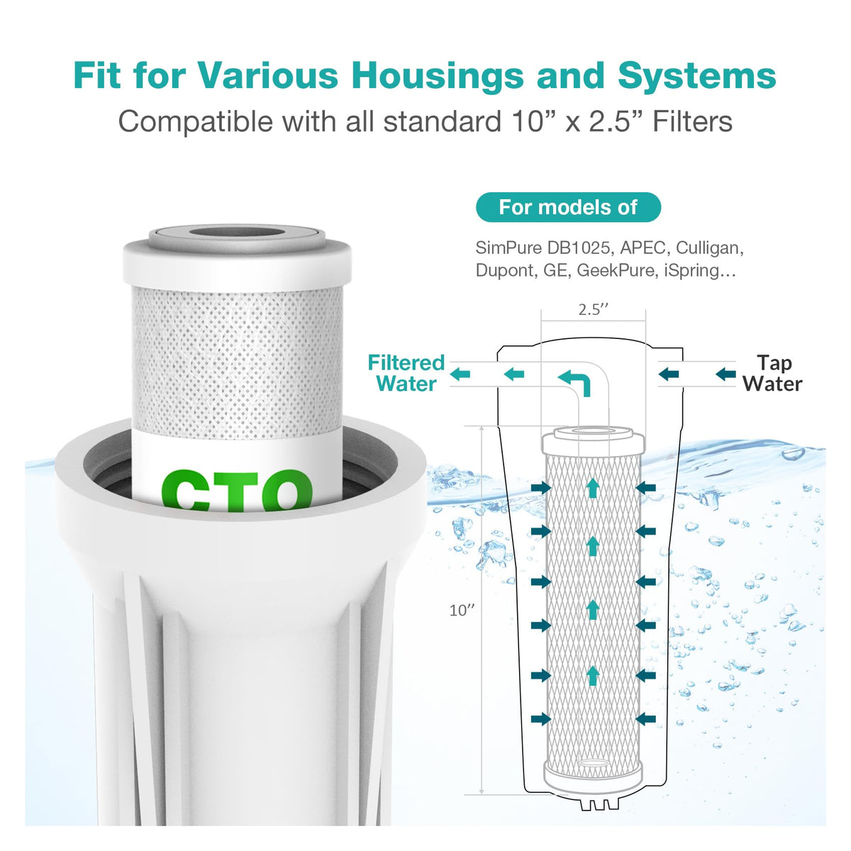 5 Micron 10" x 2.5" Whole House CTO Carbon Sediment Water Filter (Carbon / 4 Count (Pack of 1))