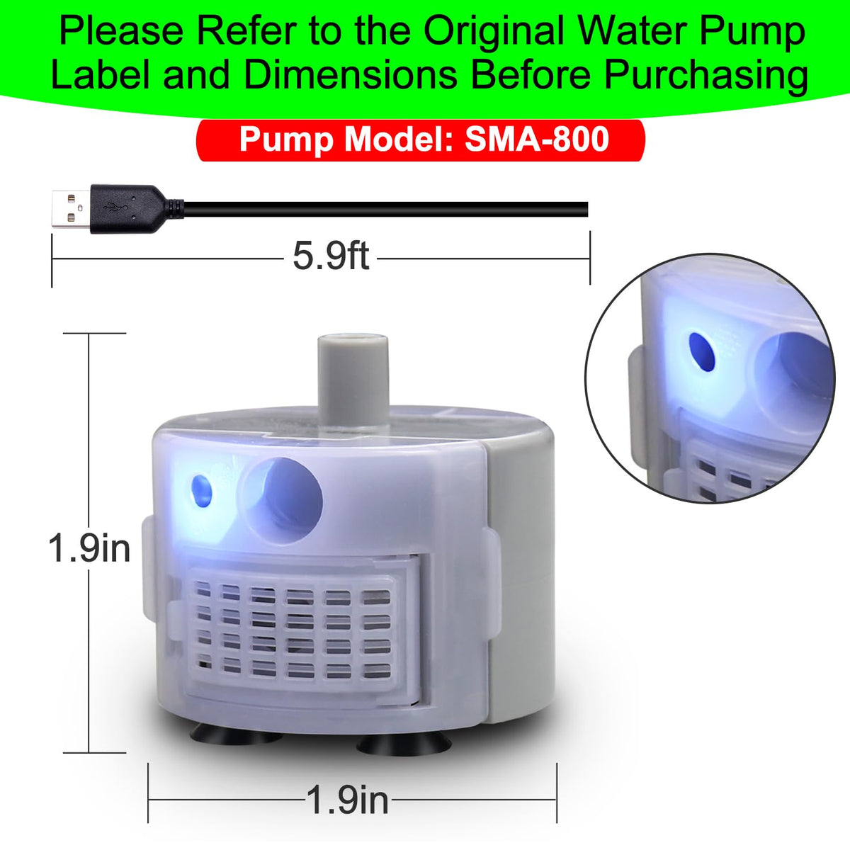 Cat Water Fountain Pump Replacement SMA (Standard Silver / Side Suction Pump (No Accessories))