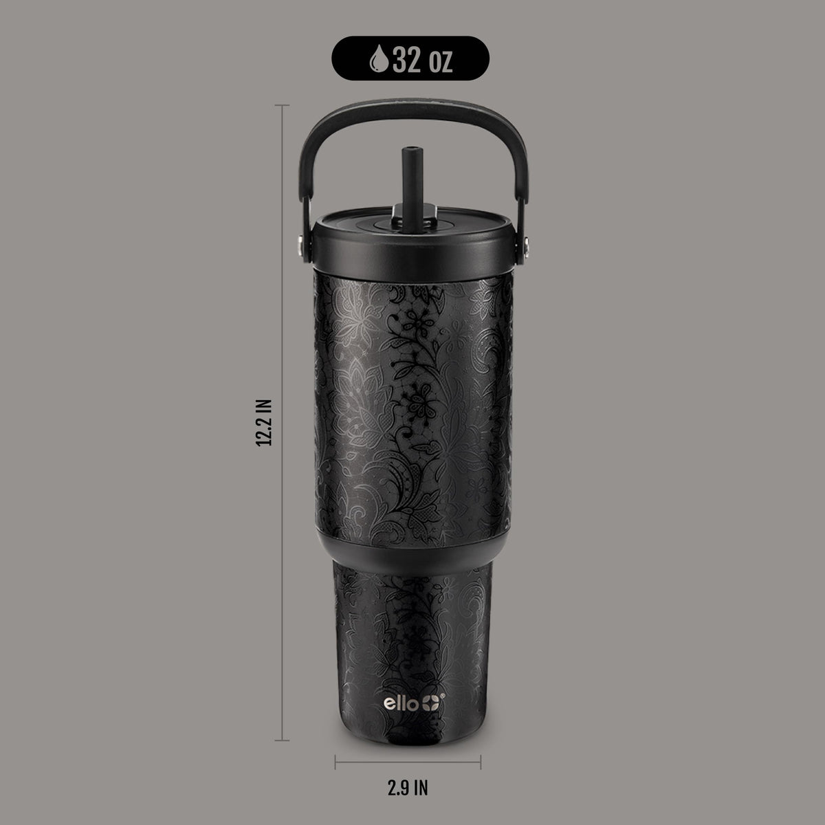 Oasis Go+ 32oz Tumbler with Top Handle and Retracting Straw (32 Ounces / Black Lace)