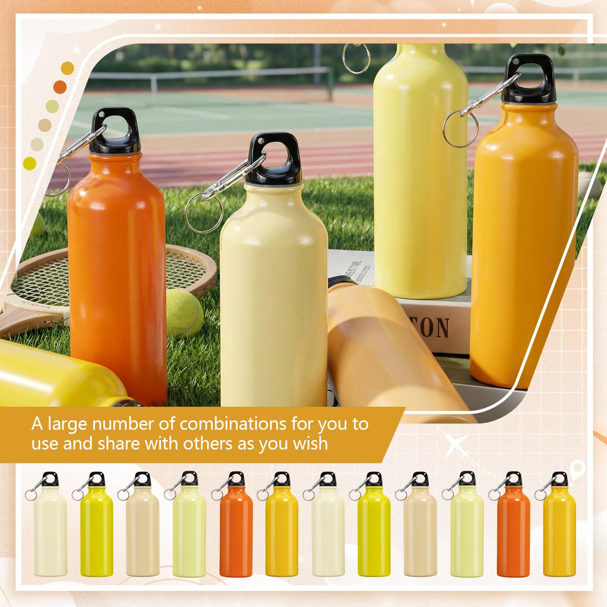 36 Pcs Bulk Aluminum Water Bottles 17 oz (Orange Yellow Tones)