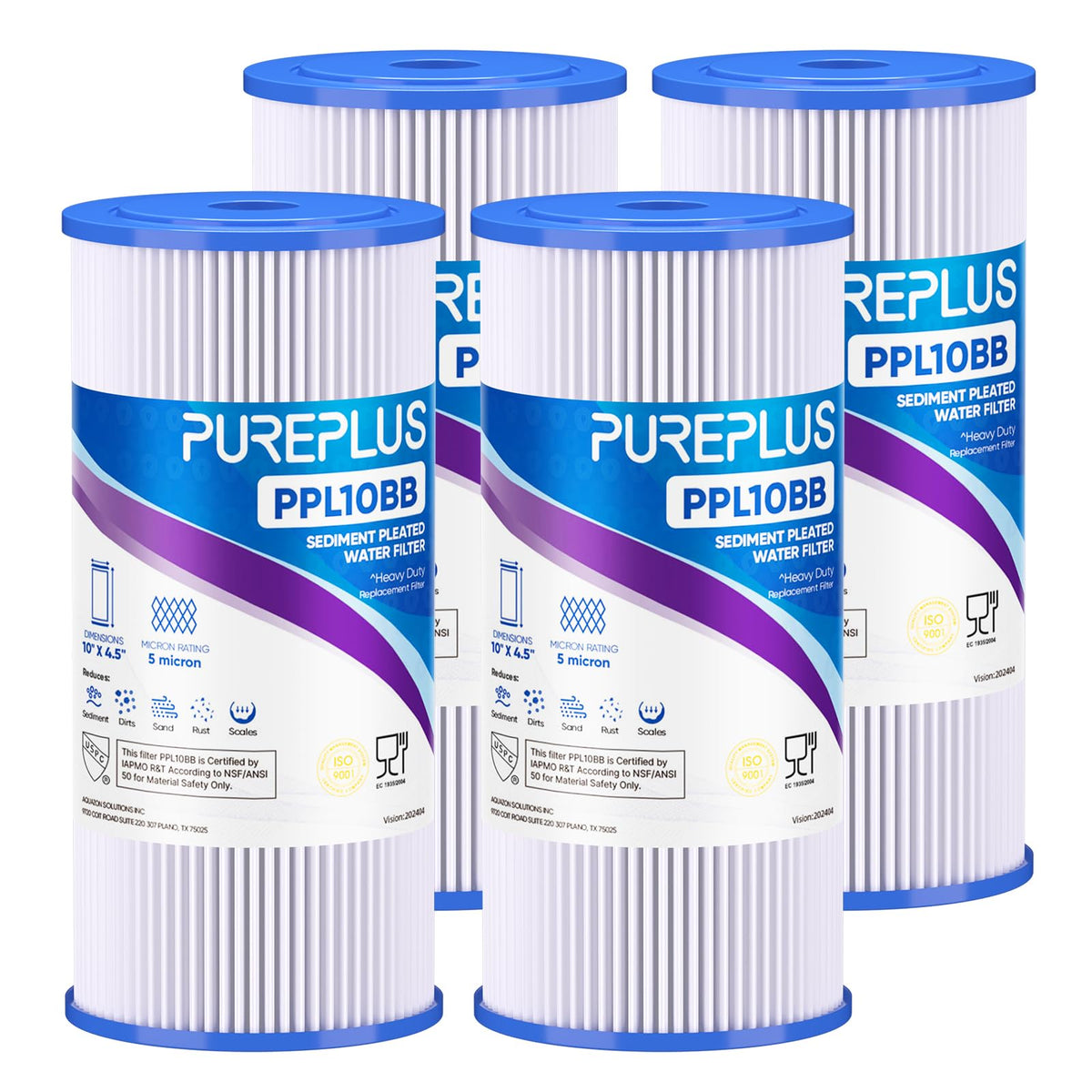 5 Micron 10" x 4.5" Whole House Pleated Sediment Filter (4 Count (Pack of 1))