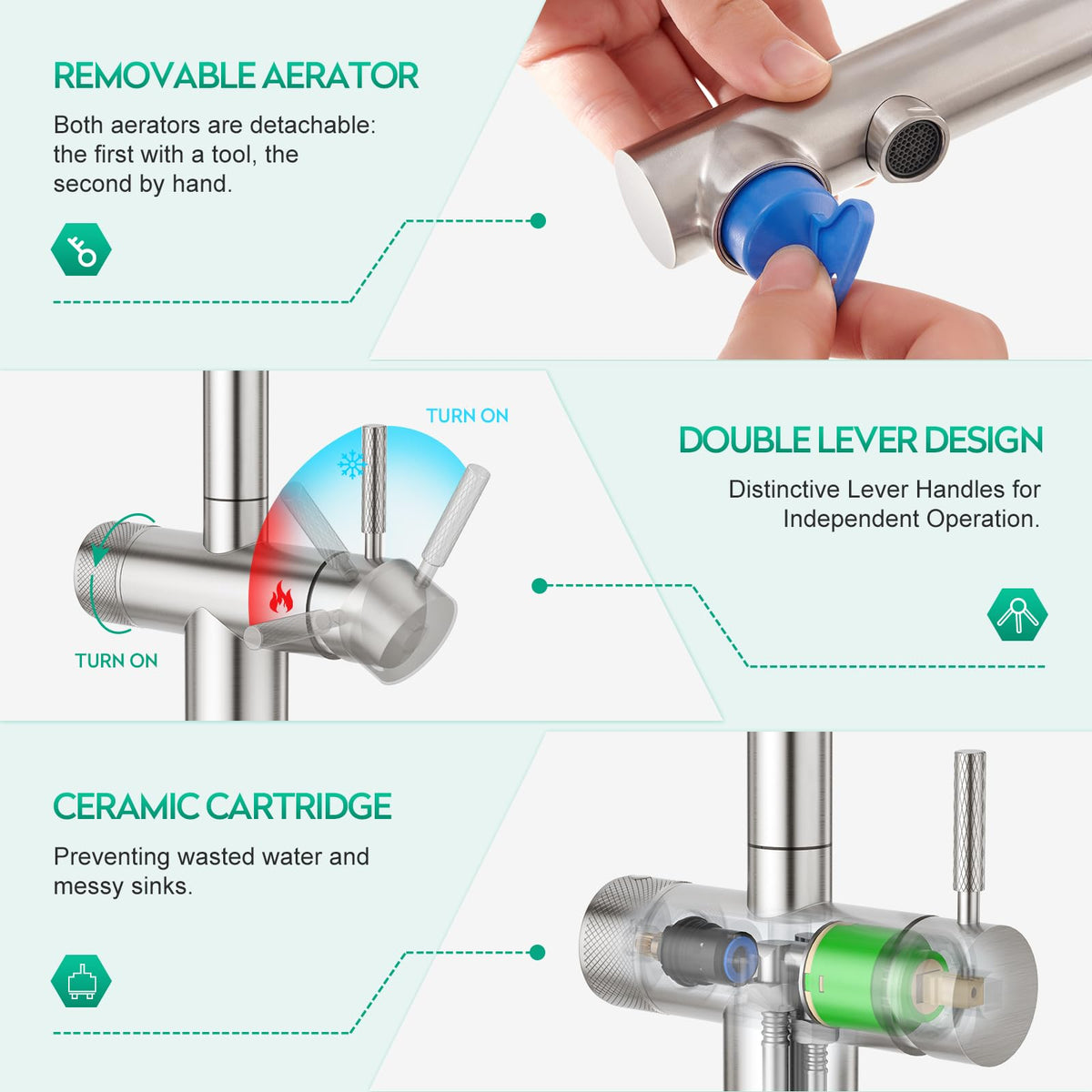 3 Way Kitchen Faucet with Pull Down Sprayer & Water Filter Built (Brushed Nickel)