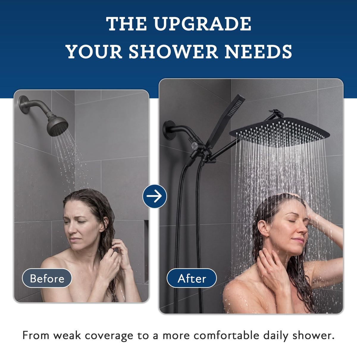 All Metal 16" Rain Shower Head with Handheld for Bathroom Upgrade (16 Inches / Matte Black)