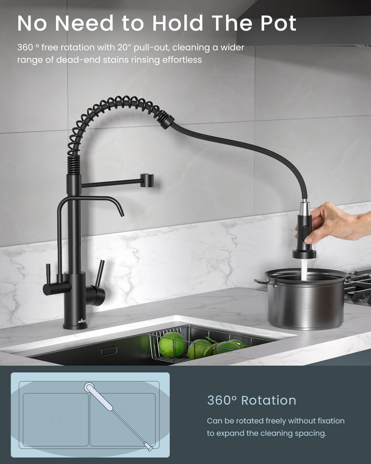 3 Way Black Kitchen Faucet with Water Filler (260-Black)