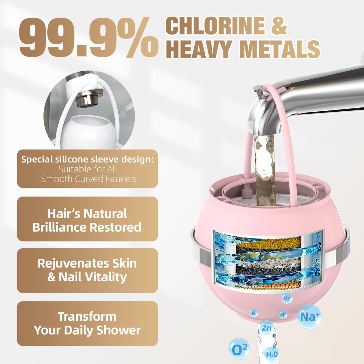 Bath Water Filter for Tub Faucet with Overflow (Enhanced KDF55 / Pink)