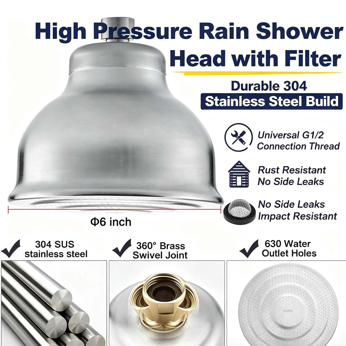 Stainless Steel Shower Head with Filters (Brushed)
