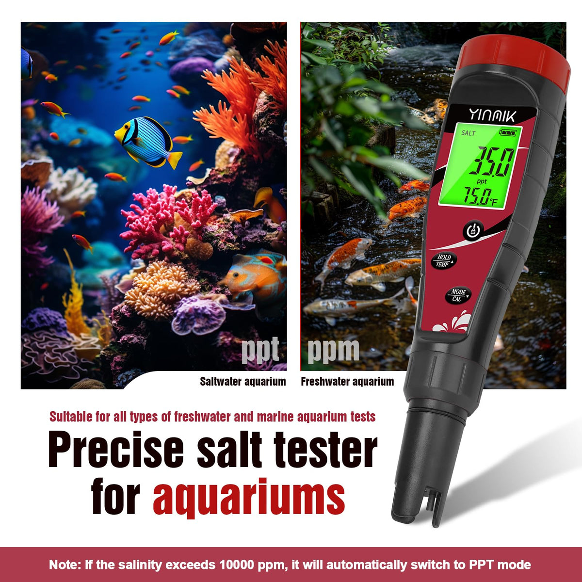 Pool Chlorine pH Meter Digital Salt pH Tester for Salt Water Pool (Red Water Tester)