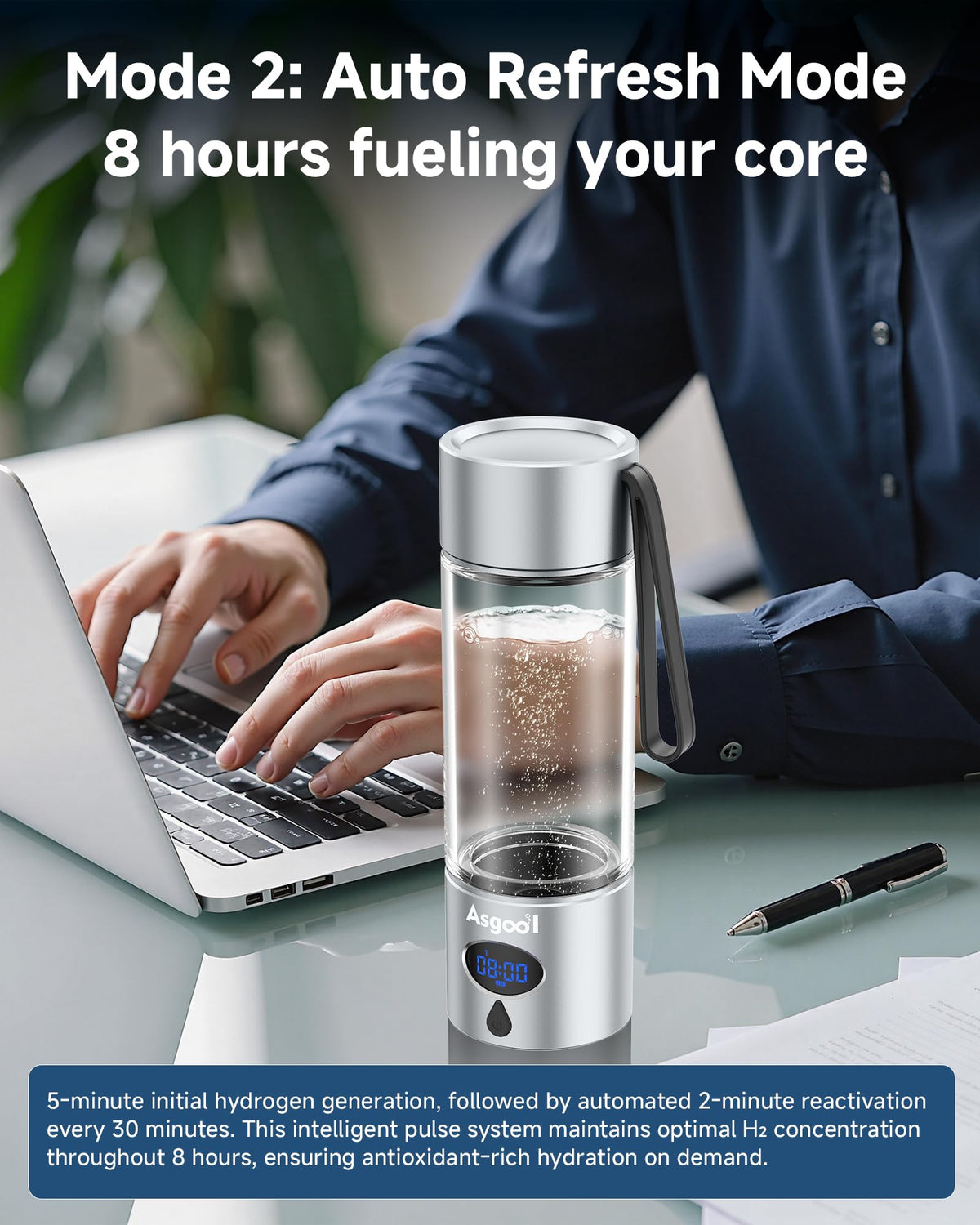 360ml Portable Hydrogen Water Bottle Generator with PEM (Silver)