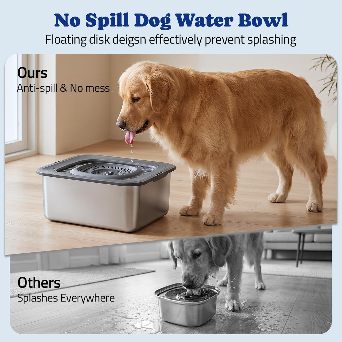 15L Dog Water Bowl No Spill with Slow Drinking Floating Disk (Gray / 15L)