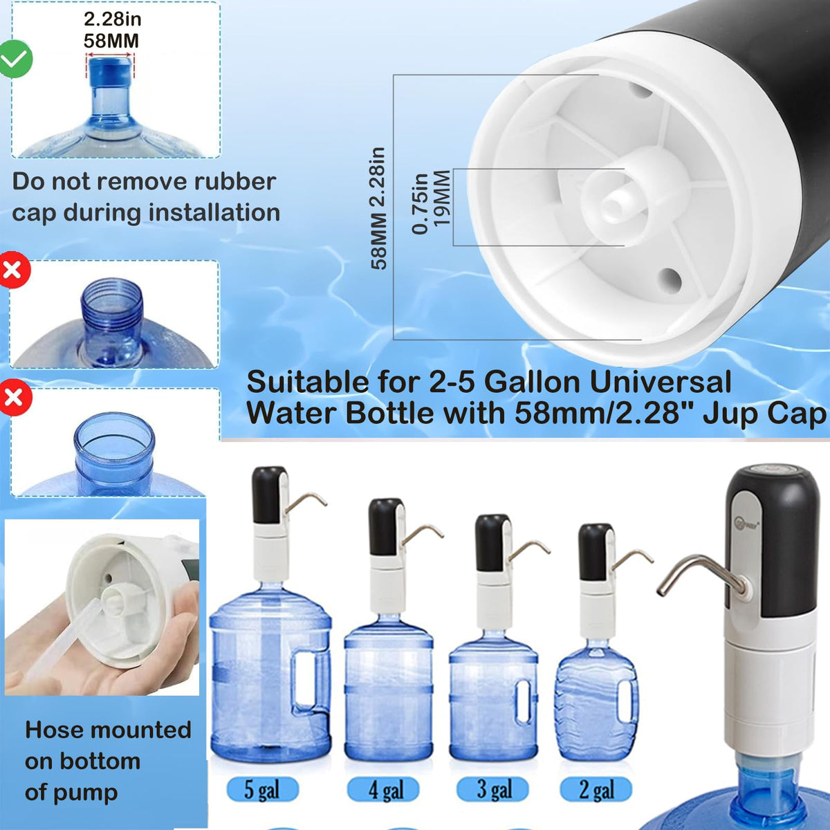Portable Electric Dispenser Pump Filter for 5 Gallon Water jug
