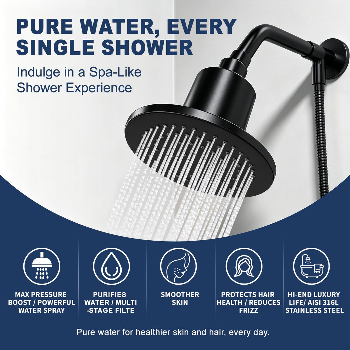 Filtered Shower Head with Filters (Black)