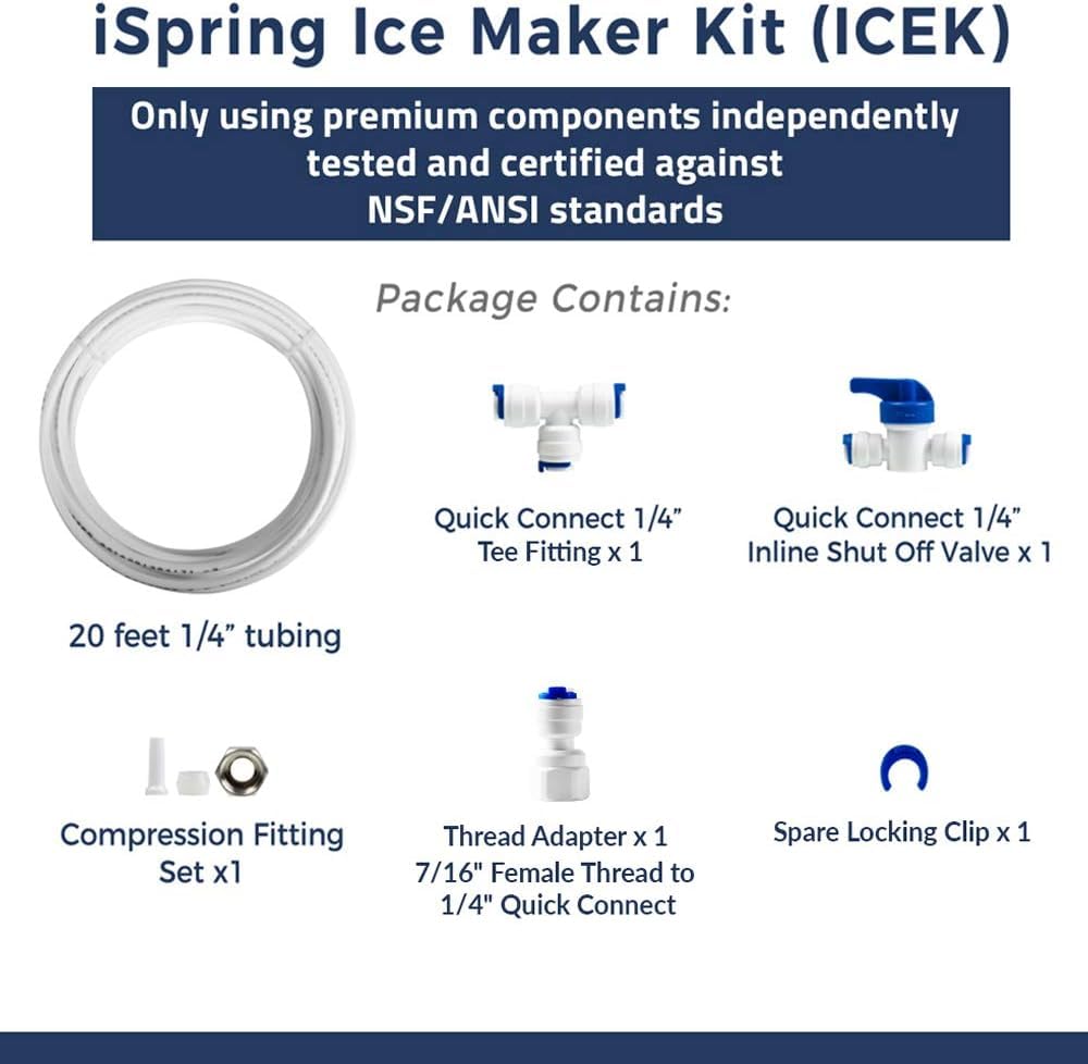 ICEK Ultra Safe Fridge Water Line Connection and Ice Maker Installation Kit for Reverse Osmosis RO Systems & Water Filters (3/8-Inch Tubing)