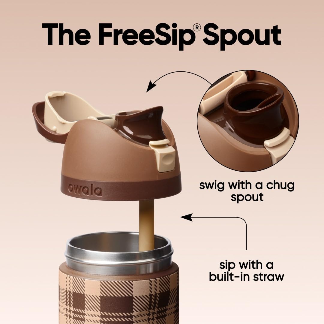 FreeSip Stainless Steel Water Bottle 24 oz Plaid and Simple (Plaid and Simple / 24 Ounces)