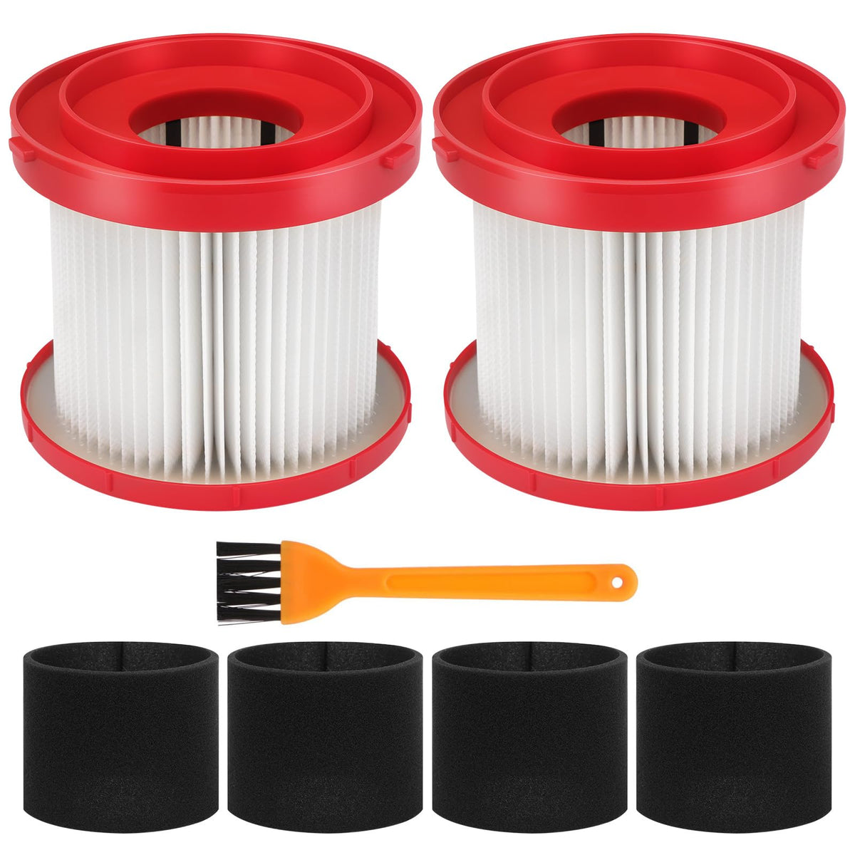 2 Pack 49-90-1900 Wet Dry Vacuum Filter Compatible With Cordless M18 Vacuum 0780-20 0880-20, with 4 Foam Sleeve Filters & 1 Brush (2+4 Pack)