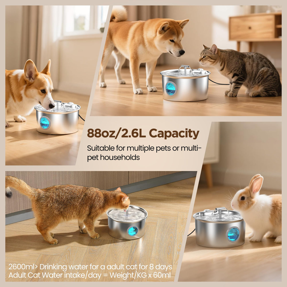 Cat Water Fountain Stainless Steel