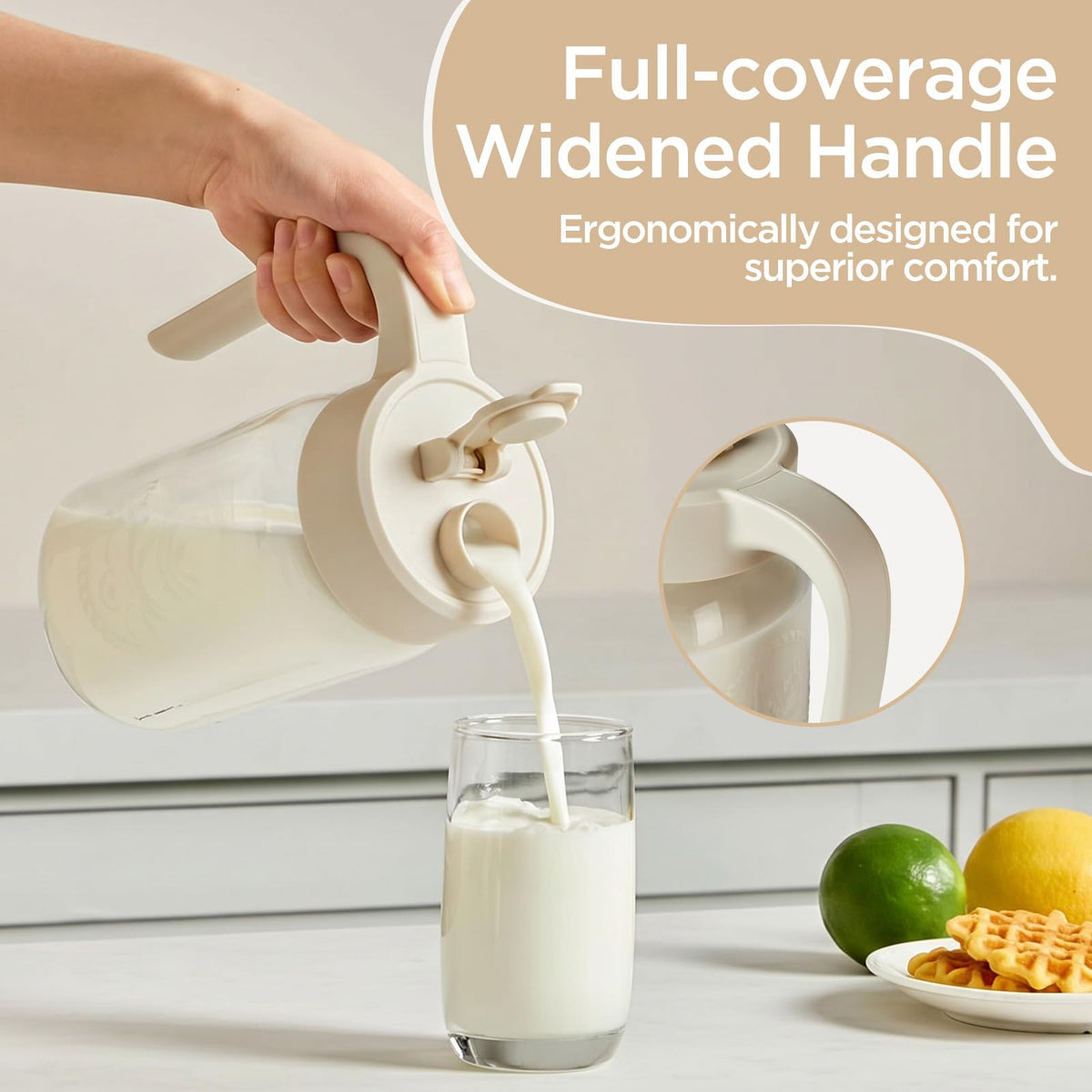 32 oz Glass Pitcher with Lid (Beige)