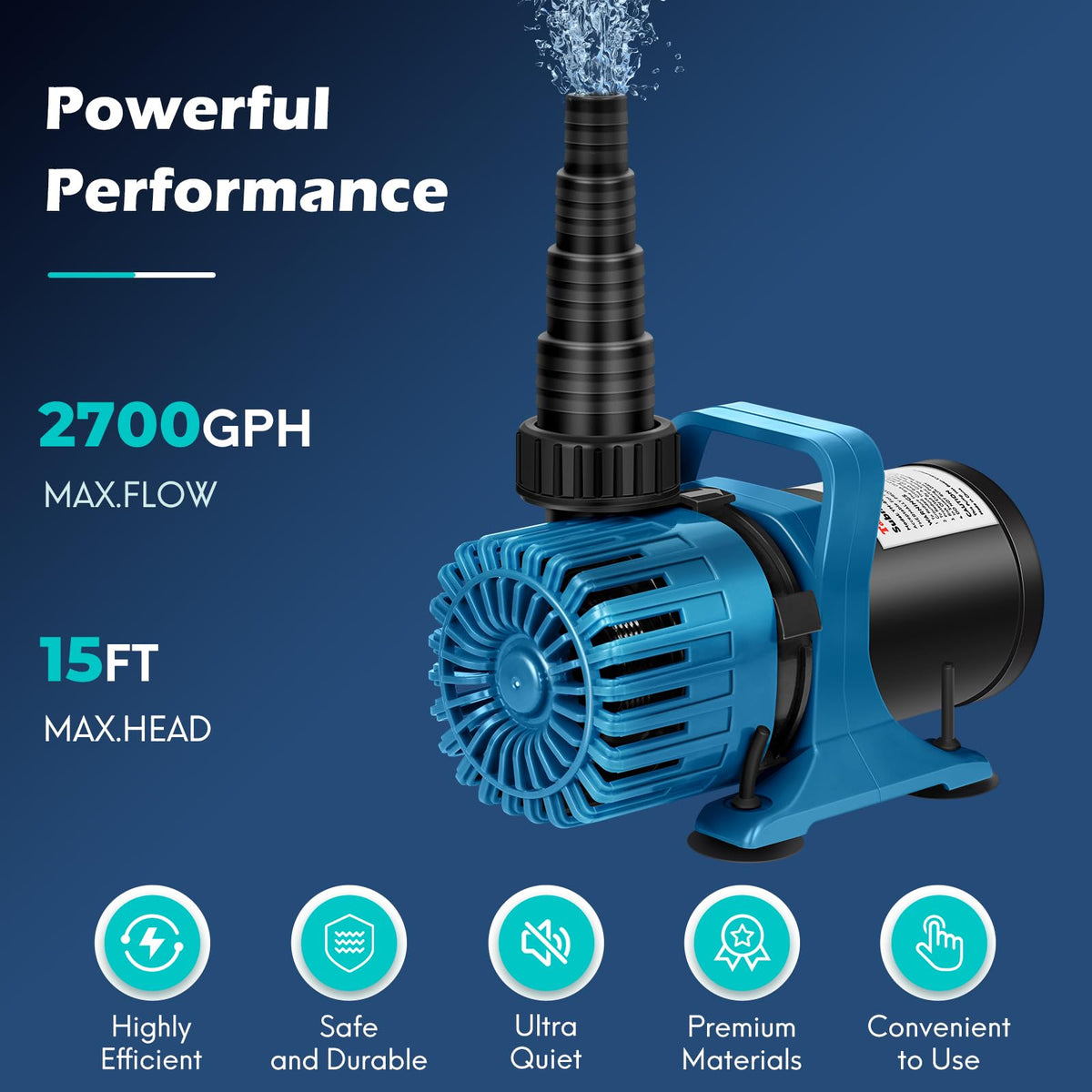 2700 GPH Pond Pump for Fish Pond (2700GPH-120W)