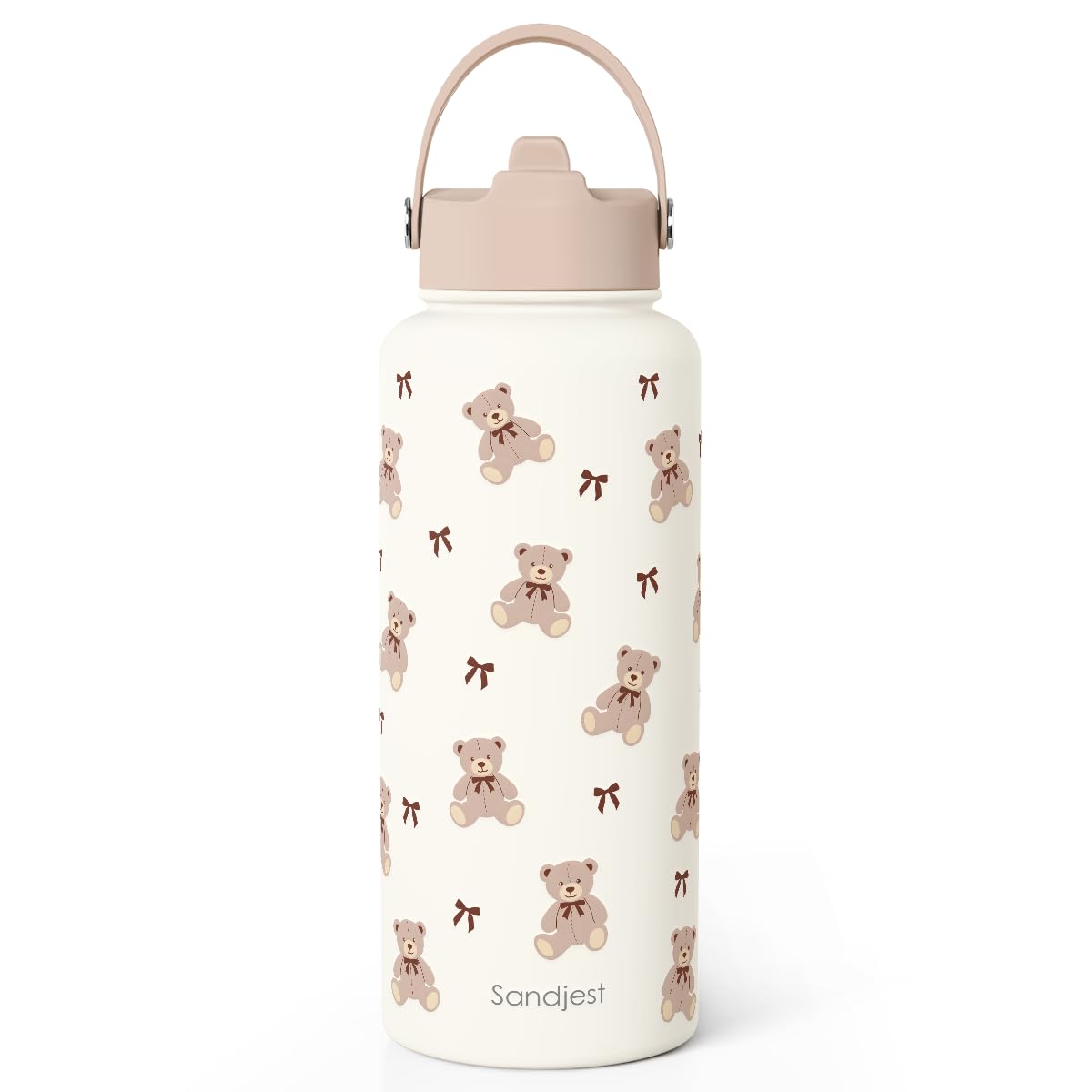 Bear Stainless Steel Water Bottle 32 Ounces with Lid & Straw (Bear)