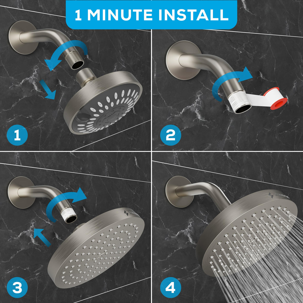 Rain Shower Head (6 Inch Round / Elegant Brushed Nickel)