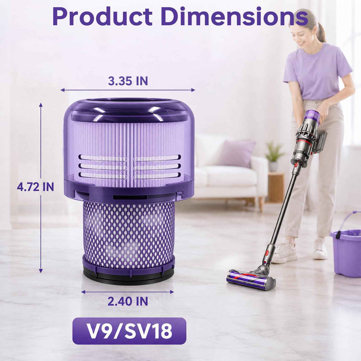 3 Pack V9 SV18 Filter Replacement Compatible with Dyson (V9 SV18 Purple / 3P)