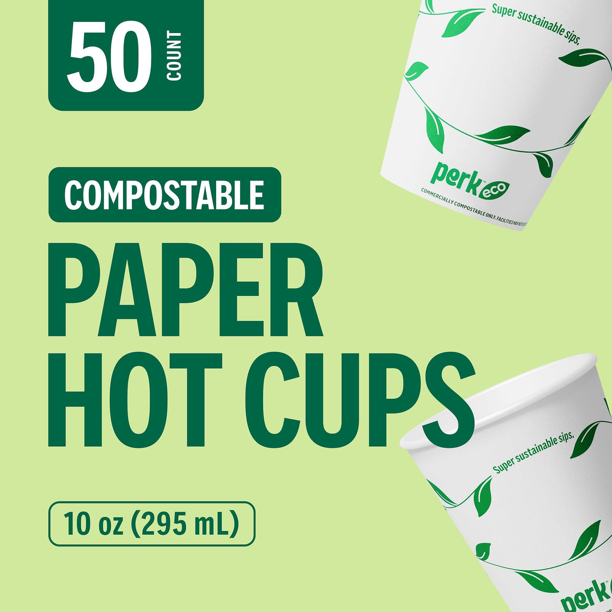 Eco Compostable Paper Hot Cups (50 Pack / 10 Oz.)