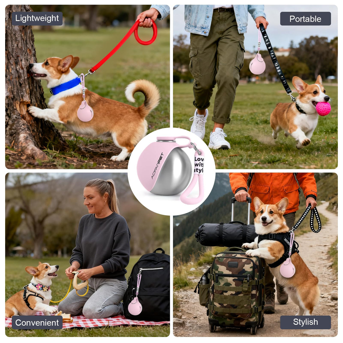 Portable Dog Water Bottle with Bowl (Pink)