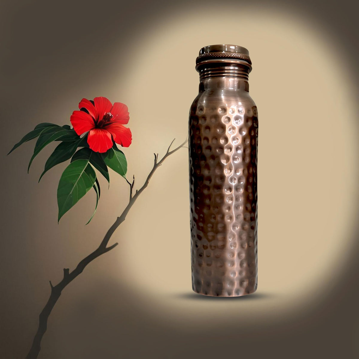 Feather Printed Copper Water Bottle Leak Proof Ayurvedic Drinkware Copper Vessel for Sports (950 ml / Design 23)