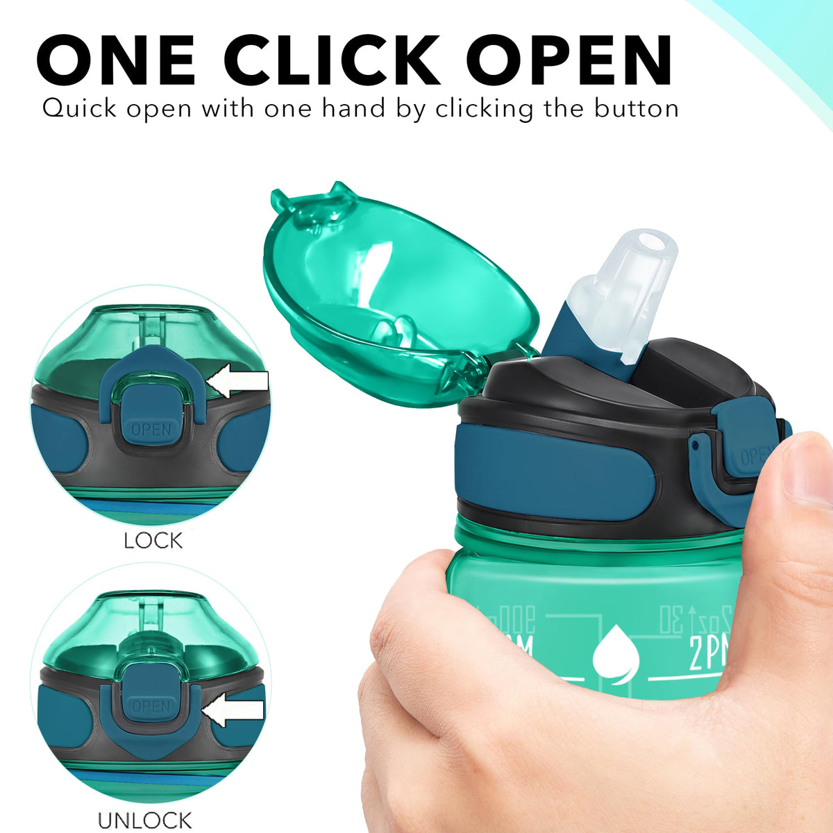 32 oz Water Bottle with Times to Drink and Straw (Mist Teal)