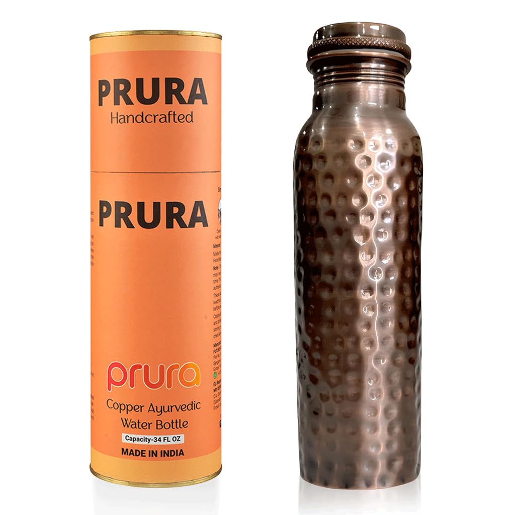 Feather Printed Copper Water Bottle Leak Proof Ayurvedic Drinkware Copper Vessel for Sports (950 ml / Design 23)